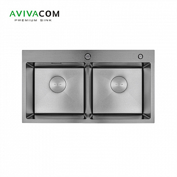 Кухонная мойка с дополнительной чашей AVIVACOM 78*45 2 чаши Нано-Сатин