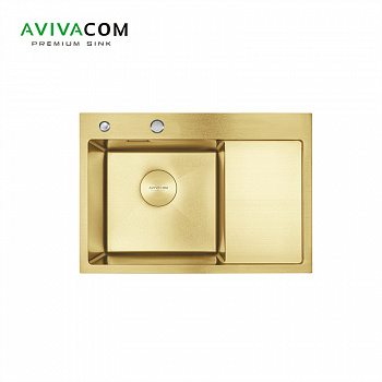 Кухонная мойка с крылом AVIVACOM 65*48 Левая Нано-Золото