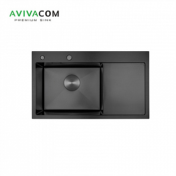 Кухонная мойка с крылом AVIVACOM 78*48 Левая Нано-Черный