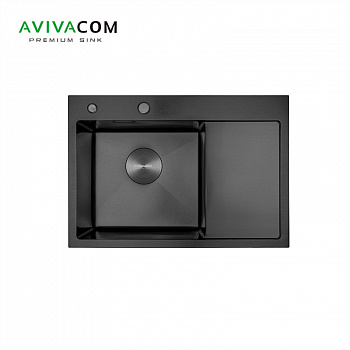 Кухонная мойка с крылом AVIVACOM 65*48 Левая Нано-Черный