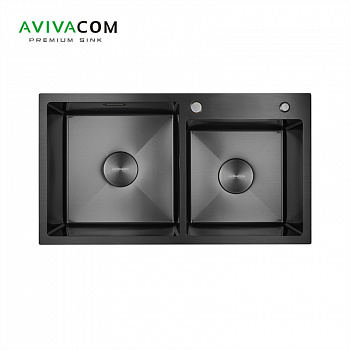 Кухонная мойка с дополнительной чашей AVIVACOM 78*45 1,5 чаши Нано-Черный