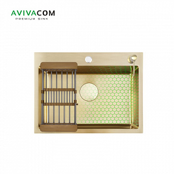 Кухонная мойка AVIVACOM 60*45 Нано-Золото Декор