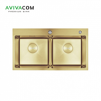 Кухонная мойка с дополнительной чашей AVIVACOM 78*45 2 чаши Нано-Золото